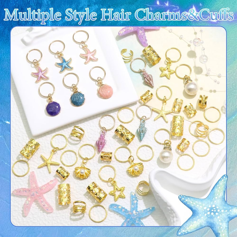 45PCS Shell Loc Jewelry Colorful Starfish Braid Clips Gold Dreadlock Accessories Metal Hair Cuffs... | Amazon (US)