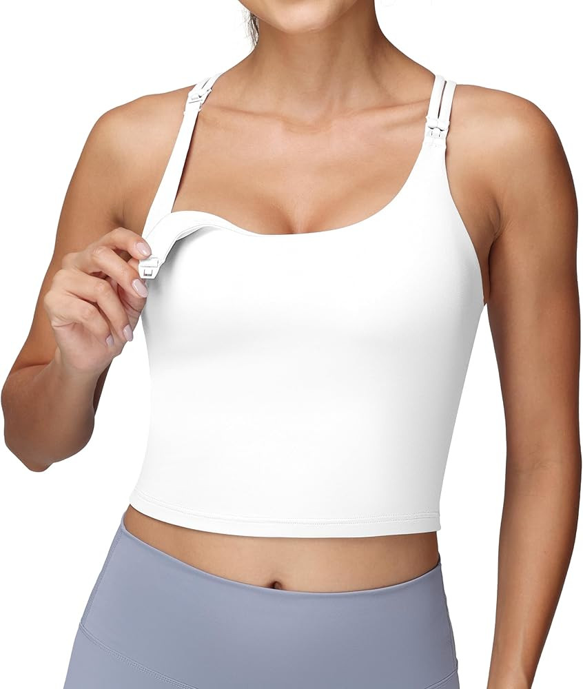 Foucome Nursing Tank Tops for Breastfeeding Longline Nursing Sports Bra Cross Back Workout Crop T... | Amazon (US)