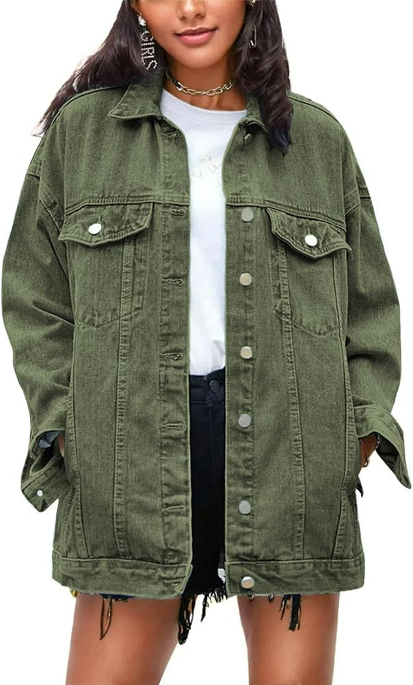 Omoone Women's Oversized Mid Long Denim Jacket Jean Biker Coat | Amazon (US)