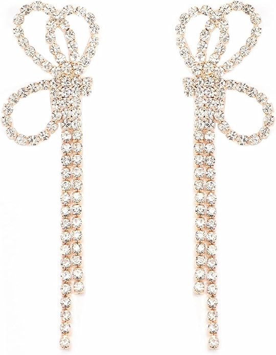Bow Earrings for Women Rhinestone Long Tassel Earrings Ribbon Bow Drop Earring Silver Stainless S... | Amazon (US)