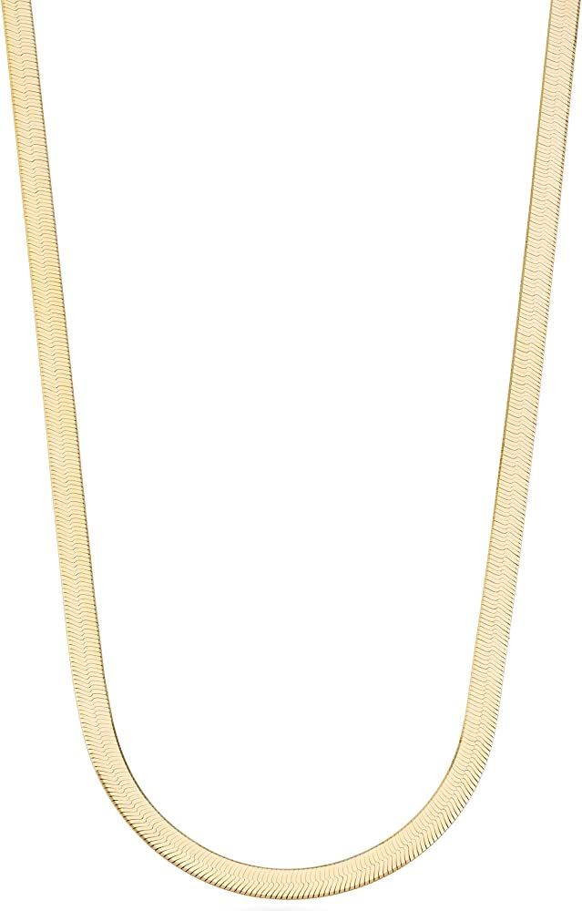 Miabella 18K Gold Over Sterling Silver Italian Solid 4.5mm Flexible Flat Herringbone Chain Neckla... | Amazon (US)