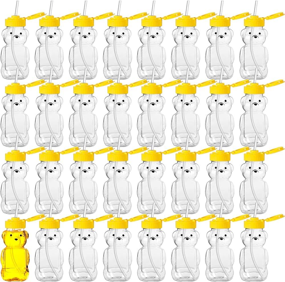 32 Pack Honey Bear Bottle with Straws Empty Plastic Cup Honey Jar Containers Bear Shaped Squeeze ... | Amazon (US)