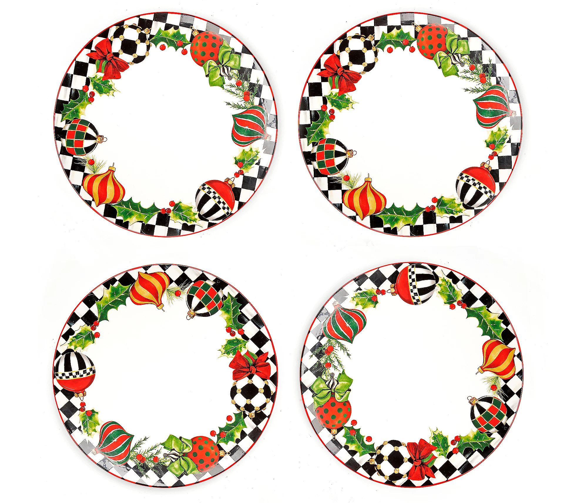 MacKenzie-Childs Set of 4 Deck the Halls Dinner Plates | QVC