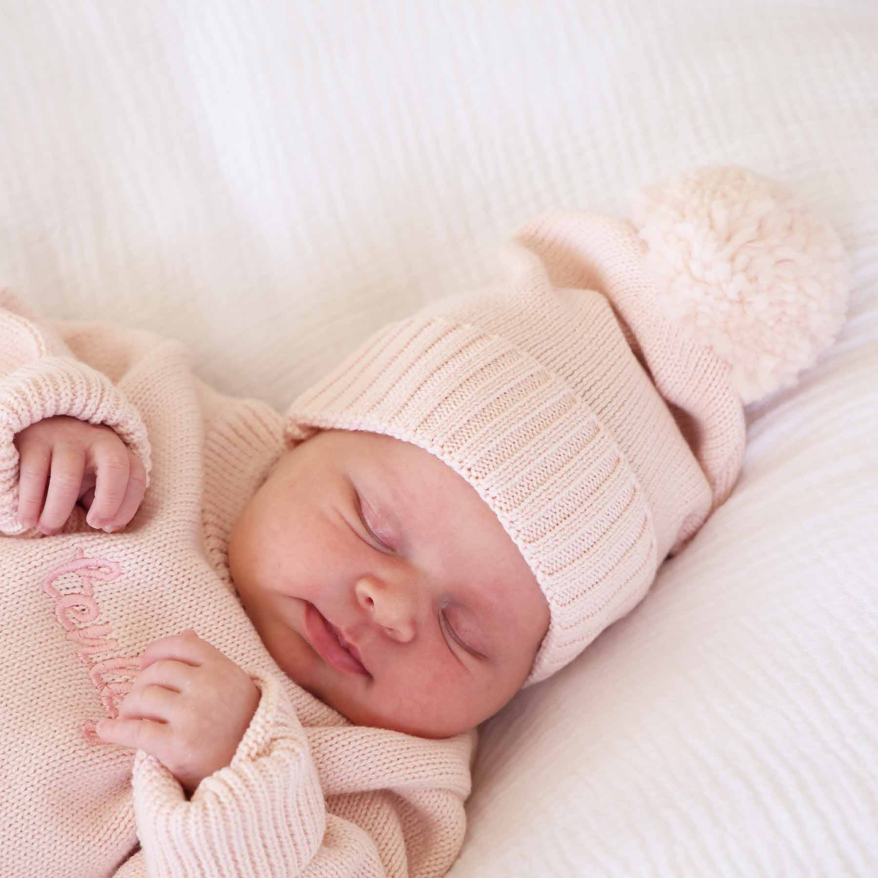 Knit Baby Pom Pom Beanie | Tea Rose | Caden Lane