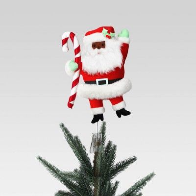 14.75" Fabric Santa with Candy Cane Christmas Tree Topper Red/White - Wondershop™ | Target