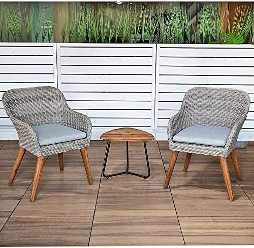 Soleil Jardin Outdoor 3-Piece Bistro Set with Seat Cushion, Two Chairs and Wood Top Side Table, G... | Amazon (US)