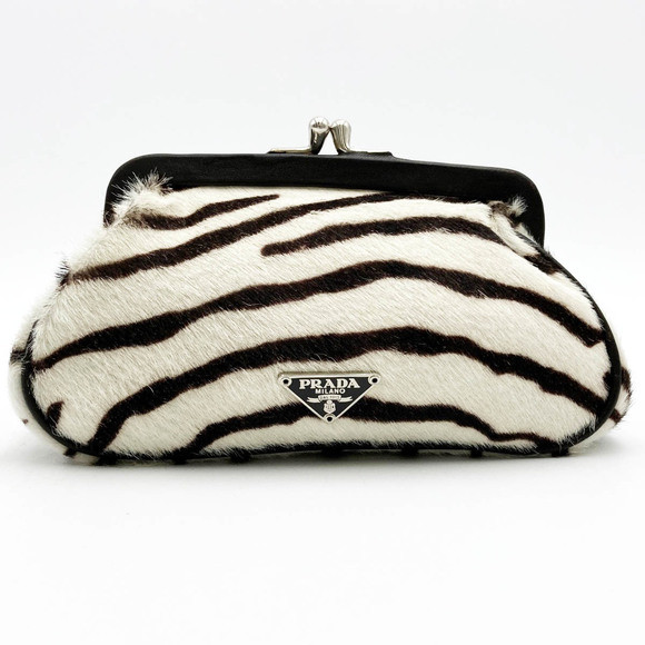 Prada Harako Calf Fur Wallet Coin Case White Black | Poshmark