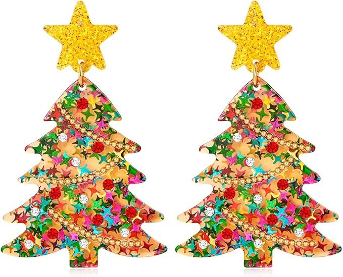 Christmas Earrings for Women Colorful Acrylic Drop Earrings Christmas lanterns and Tree Earrings ... | Amazon (US)