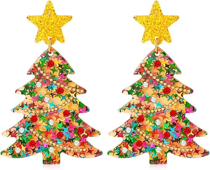 Amazon.com: Christmas Tree Earrings for Women Acrylic Drop Earrings Colorful Tree Earrings Gift :... | Amazon (US)