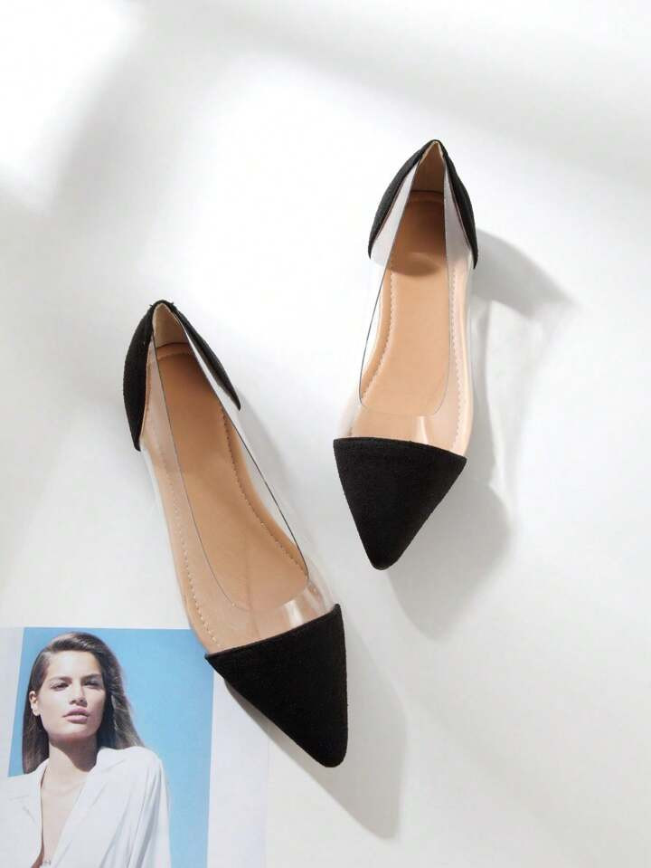 Summer Ladies' Transparent Pvc Outdoor Pointed Flat Shoes, Classic Color Block Comfortable Flat S... | SHEIN