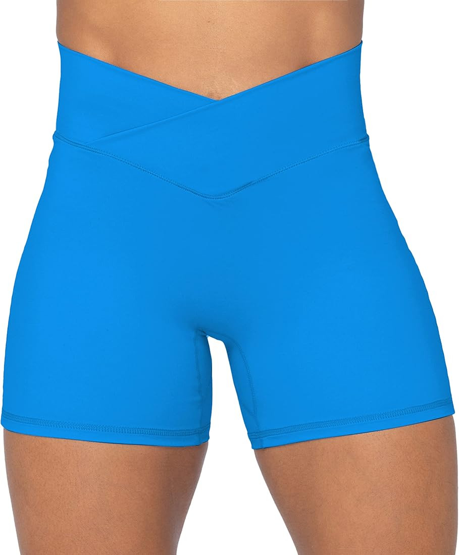Sunzel Softmax Crossover Biker Shorts for Women, No Front Seam V High Waist Yoga Workout Gym Shor... | Amazon (US)