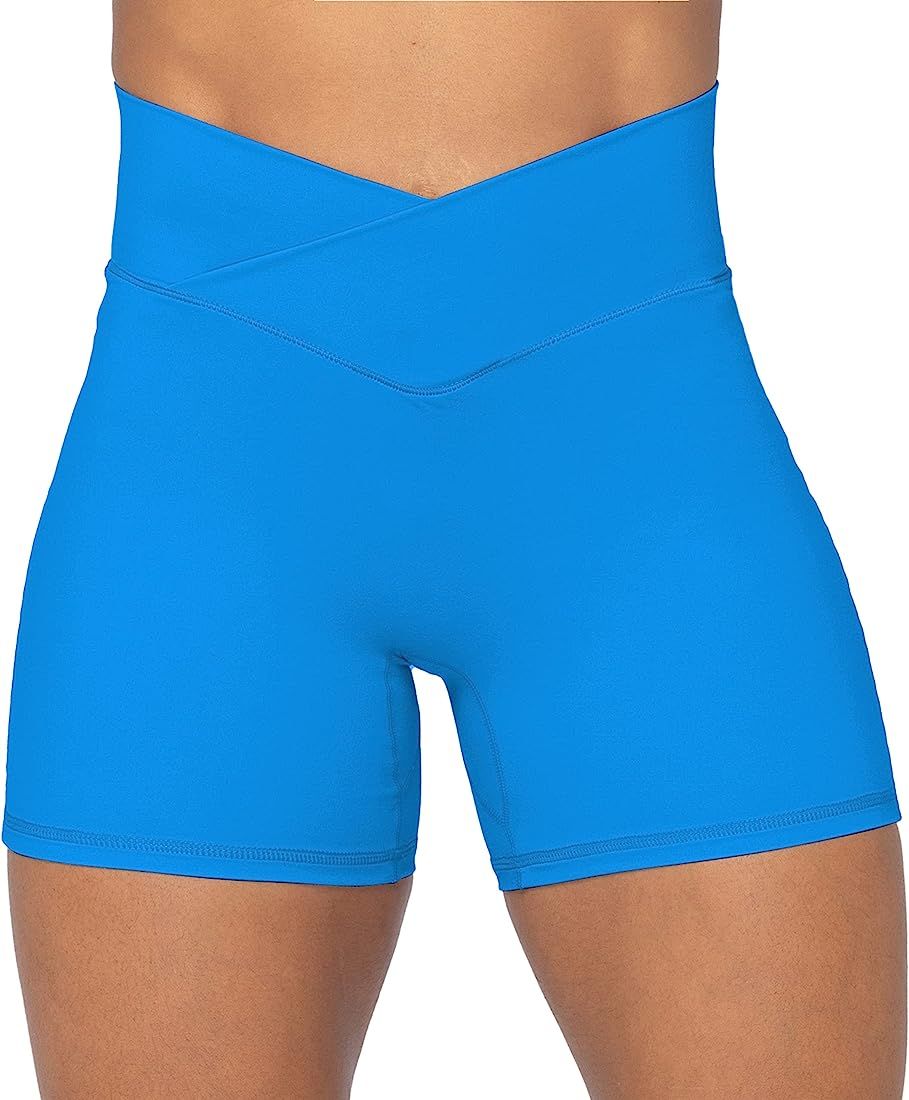 Sunzel Softmax Crossover Biker Shorts for Women, No Front Seam V High Waist Yoga Workout Gym Shor... | Amazon (US)