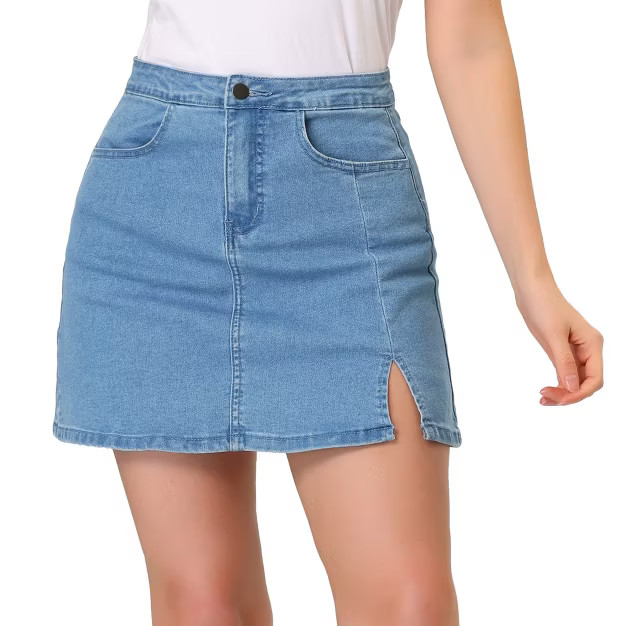 Allegra K Women's Denim Skirt High Waist Bottom Front Slim Fit Mini Jean Skirts | Target