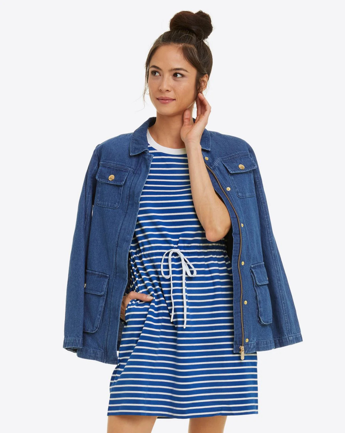 Tie Waist T-Shirt Dress in Blue Nautical Stripe | Draper James (US)