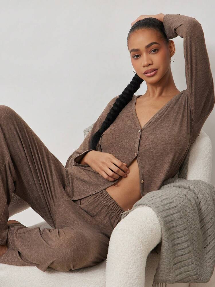 Ocili Minimalist Comfortable Collarless Soft Women Pajama Set | SHEIN