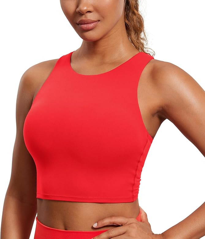 CRZ YOGA Butterluxe Womens Racerback High Neck Longline Sports Bra - Padded Workout Crop Tank Top... | Amazon (US)