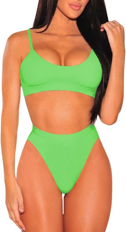 Pink Queen Women's Push Up Pad High Cut High Waisted Cheeky Two Piece Swimsuit | Amazon (US)