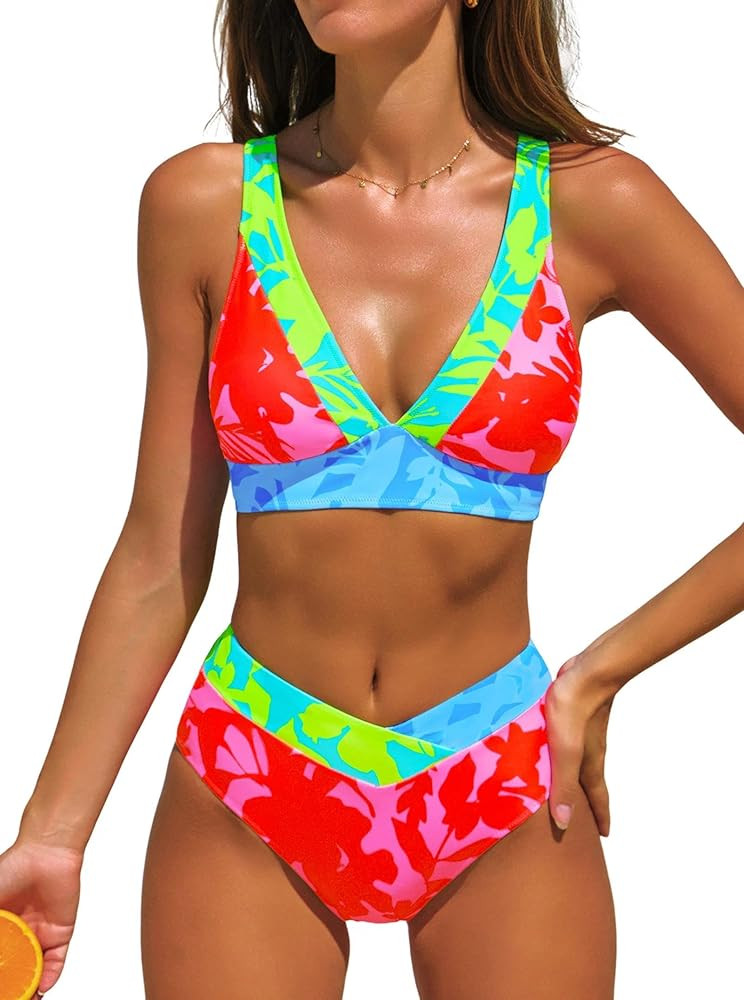 popvil High Waisted Bikini Sets 2026 Two Piece Tummy Control Swimsuits for Women Leopard Print Se... | Amazon (US)