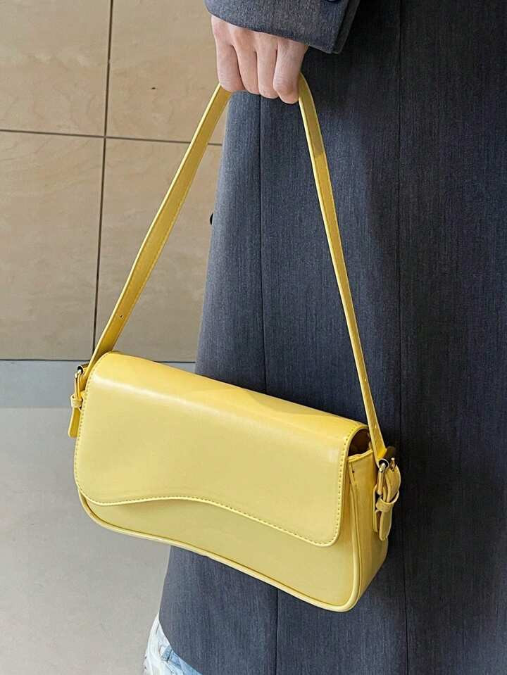 Fashion Casual Versatile Minimalist Solid Color Shoulder Bag, Fashionable Butter Yellow Bag For Women | SHEIN