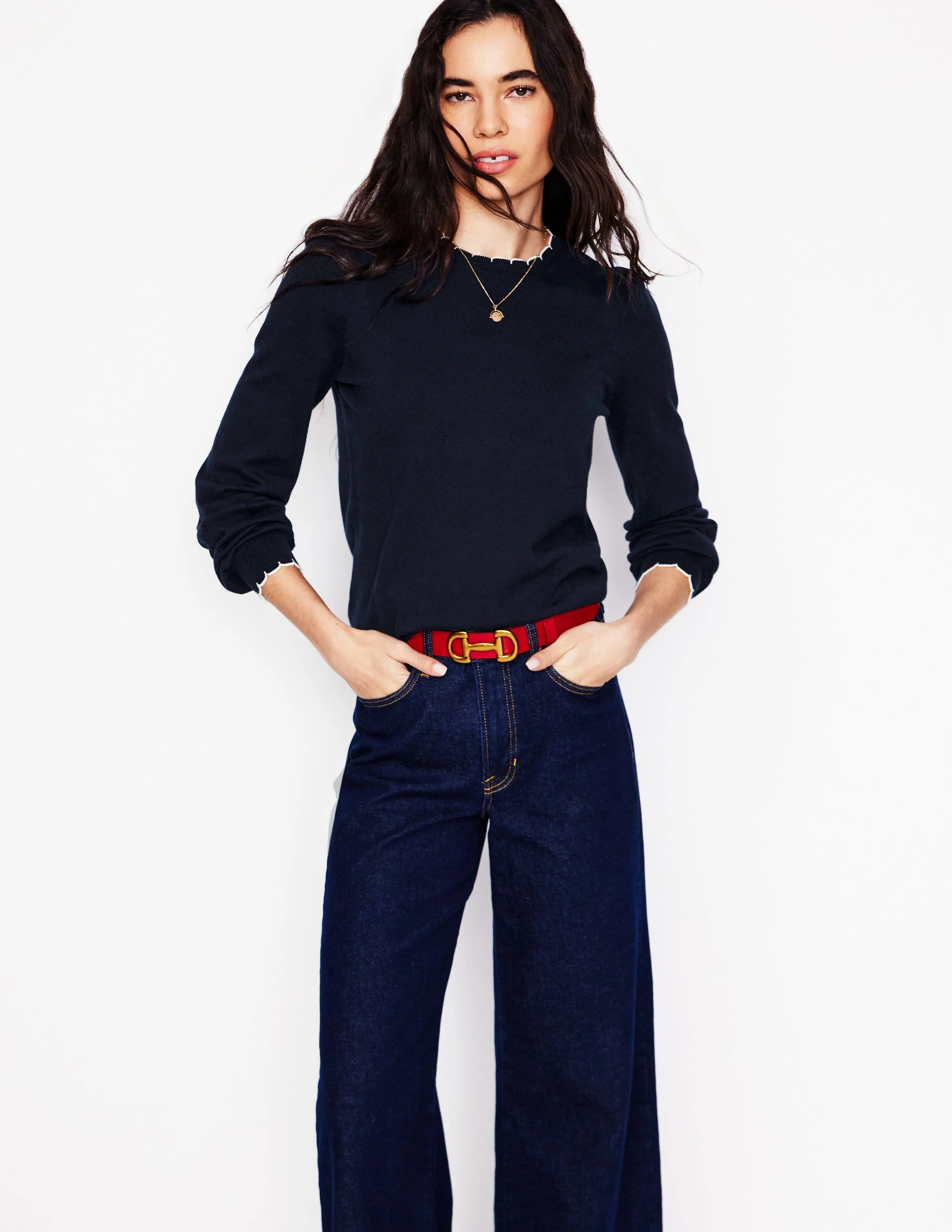 Pru Scallop Trim Sweater-Navy | Boden (US)