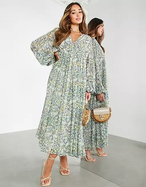 ASOS EDITION trapeze maxi dress with blouson sleeve in floral print | ASOS (Global)
