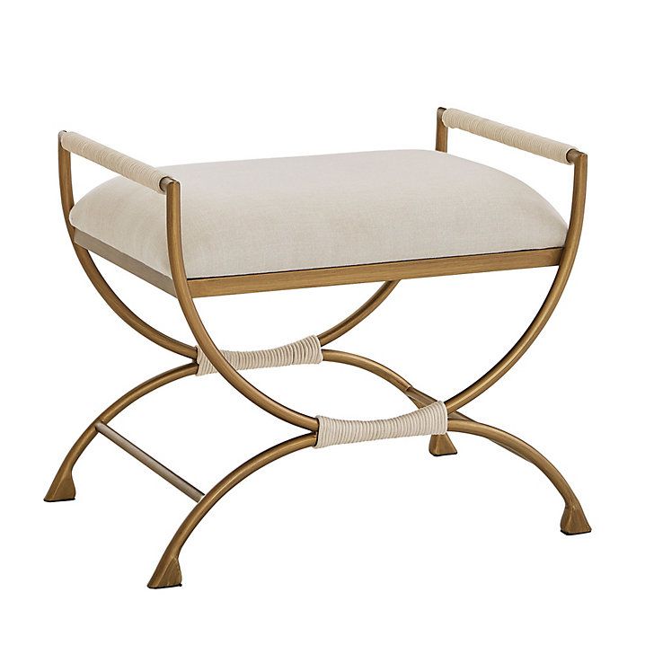 Connelly Bench with Brass Finish & Natural Cord Accents for Vanity or Entryway | Ballard Designs, Inc.