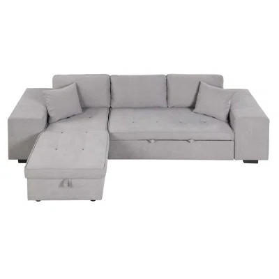 104.5" Pull Out Sleeper Sofa Reversible L-Shape 3 Seat Sectional Couch with Storage Chaise and 2 Stools for Living Room Furniture Set | Wayfair North America