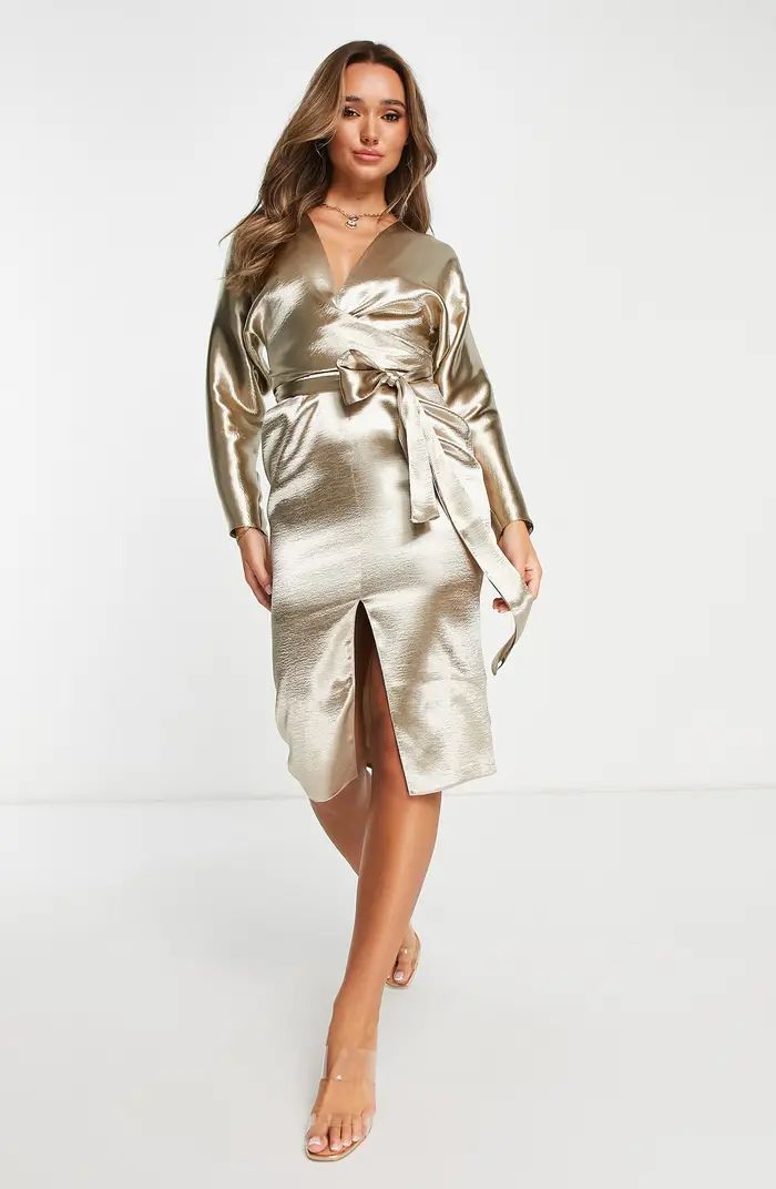 Batwing Long Sleeve Metallic Midi Dress | Nordstrom