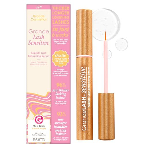 Grande Cosmetics GrandeLASH-Sensitive Peptide Infused Lash Serum for Fuller, Longer-Looking Natural Eyelashes, Enhancing Treatment with Nourishing Botanicals, Cruelty-Free – 2 Month Supply (2 mL) | Amazon (US)