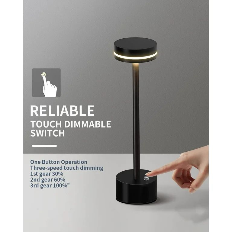 WILLED Modern LED Rechargeable Cordless Table Lamp with Touch Sensor, Aluminum Shell, 4000mAh Cer... | Walmart (US)