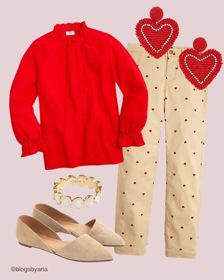 Classic red valentines outfit idea ♥️ red blouse, red heart chino pants perfect teacher outfit for Valentine’s Day! 

#LTKSeasonal #LTKFind #LTKstyletip