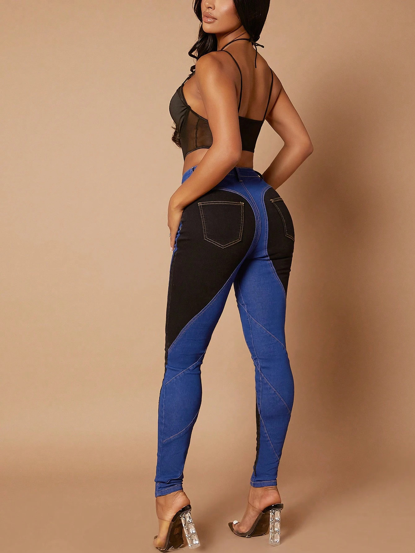 SHEIN SXY Colorblock Skinny Jeans | SHEIN