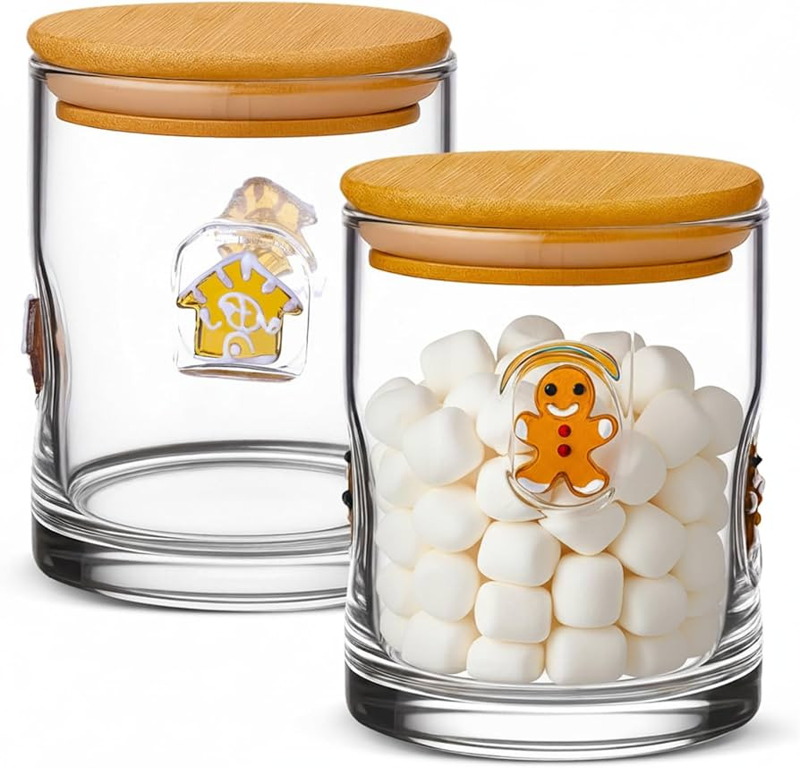 Suclain 2 Pcs Christmas Icon Glass Jars with Lids - Gingerbread Man Icon Candy Storage Jar Decora... | Amazon (US)