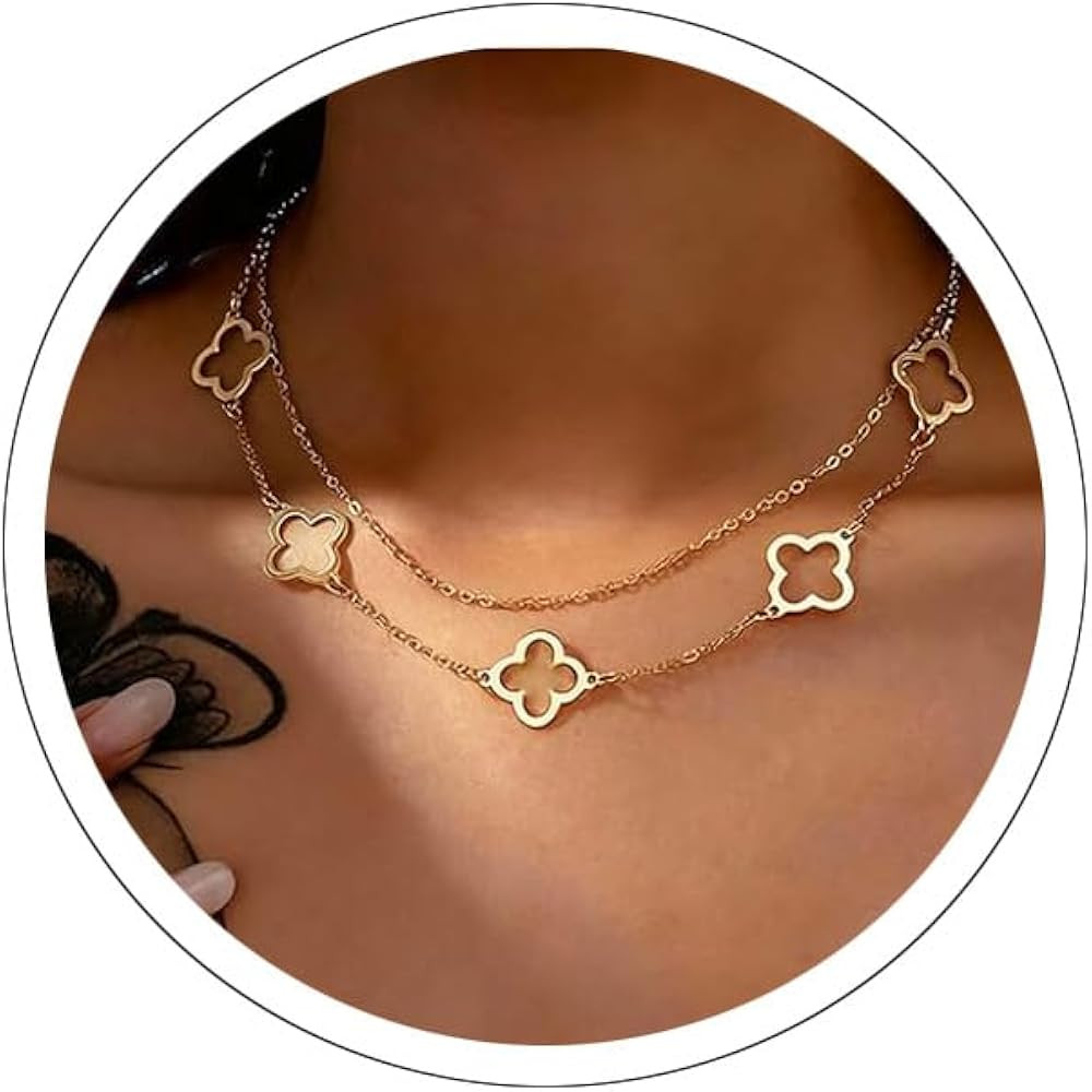 Gold Charm Necklace For Women Star Pearl Charms Pendant Neckalces Dainty 14K Gold Plated Summer B... | Amazon (US)