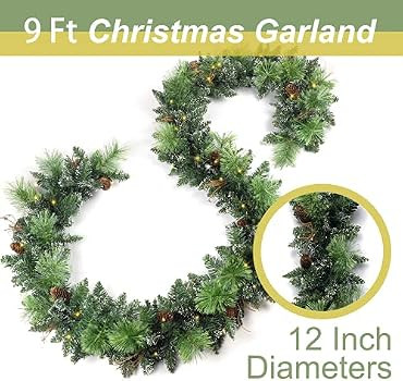 HomeKaren Christmas Garland Prelit 9 Ft Battery Operated with 50 Led Lights, Pine Cone and Snow S... | Amazon (US)
