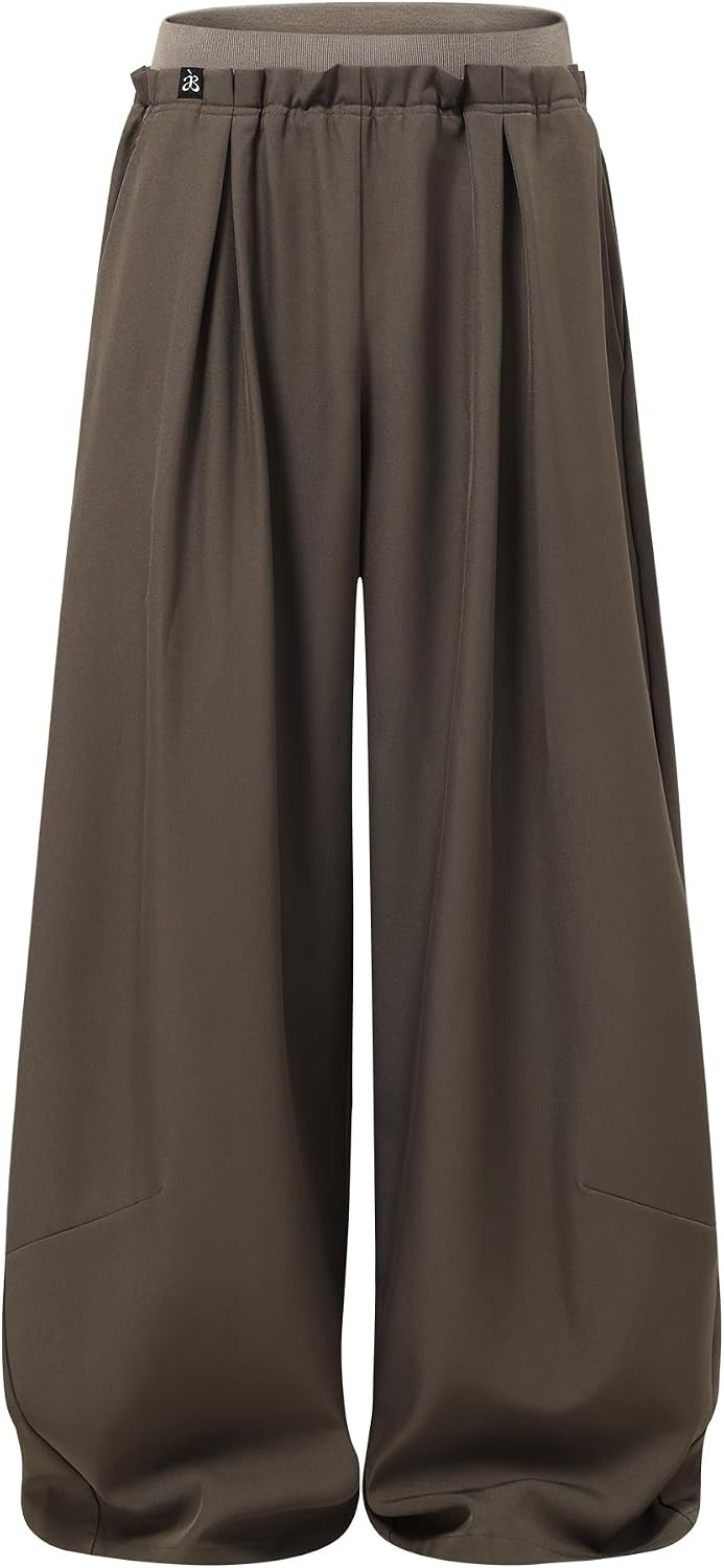Aelfric Eden Elastic Dress Pants Double Waist Wide Leg Pleated Trousers Street Vintage Y2K Unisex Baggy Casual Suit Pants | Amazon (US)