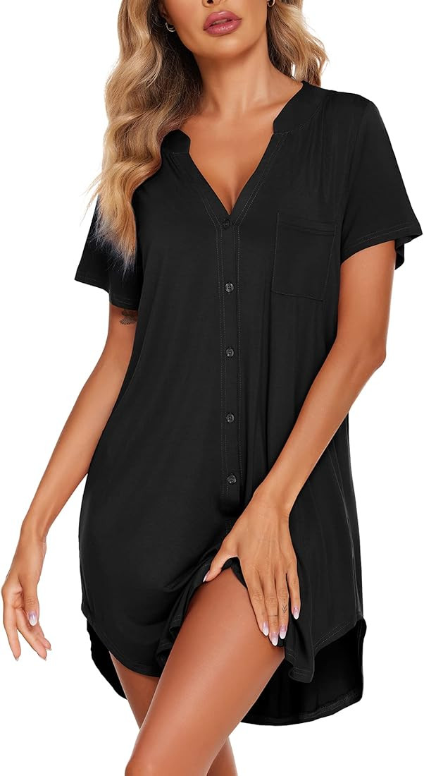 Ekouaer Women V Neck Button Down Nightgown | Amazon (US)