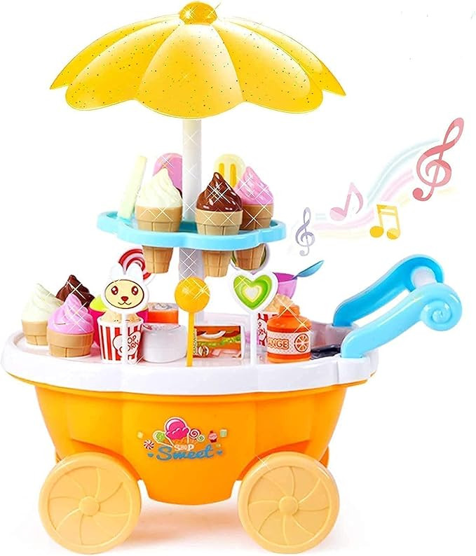 ToyVelt Ice Cream Toy Cart Play Set for Kids - 39-Piece Pretend Play Food - Educational Ice-Cream... | Amazon (US)