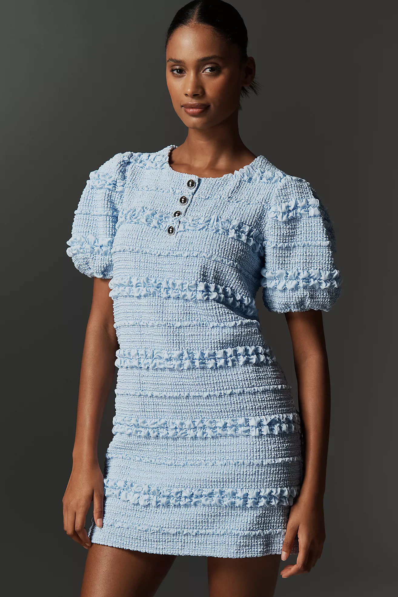 English Factory Short-Sleeve Smocked Mini Dress | Anthropologie (US)