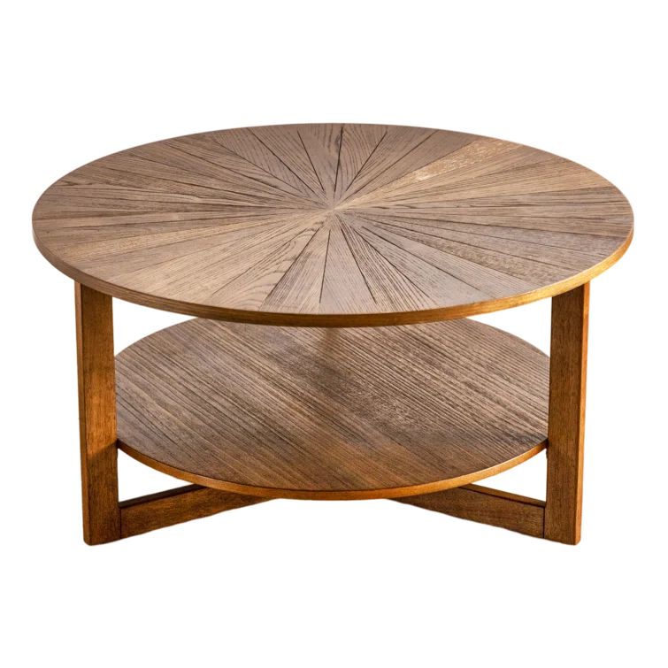 Laquella 35.3" Solid Round Wood Circle Center 2 Tier Wooden Rustic Natural Farmhouse Coffee Table | Wayfair North America