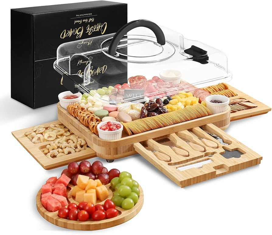 Charcuterie Boards - Cheese Board Set, Charcuterie Board with Lid, Gifts for Women, Cheese Plate ... | Amazon (US)