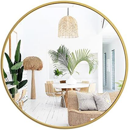 32 Inch Round Wall Circle Mirror,Large Gold Metal Framed Wall-Mounted Hanging Mirror for for Bath... | Amazon (US)