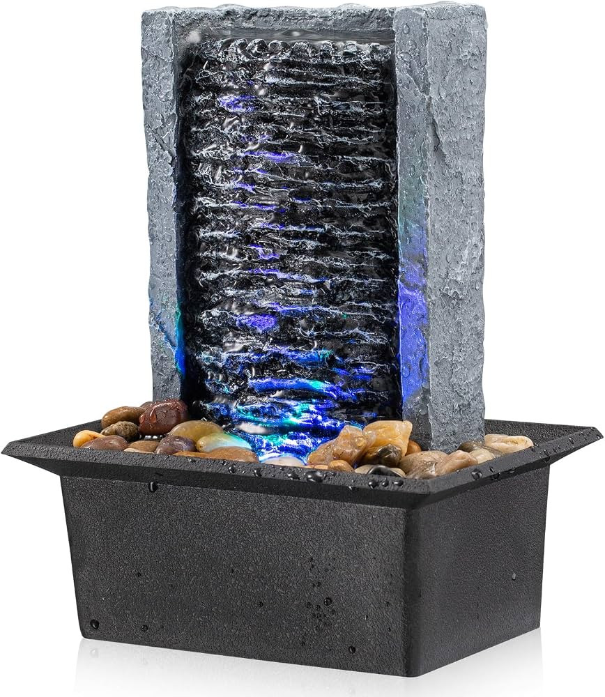 Tabletop Fountain Indoor Waterfall Rock Fountain LED-Lights Water Feature Waterfall for Modern Ho... | Amazon (US)