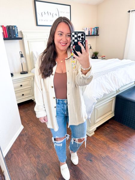 Fall outfits 
Fall style 
Fall fashion
Fall vibes 
Fall looks 
Shacket season
Shacket style 
Bodysuit
Straight leg jeans 

#LTKstyletip #LTKshoecrush #LTKSeasonal