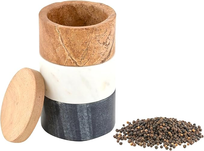Cruiser’s Caché | Marble Salt Cellar Stacking Set with Wood Lid | One Each White, Gray & Brown... | Amazon (US)