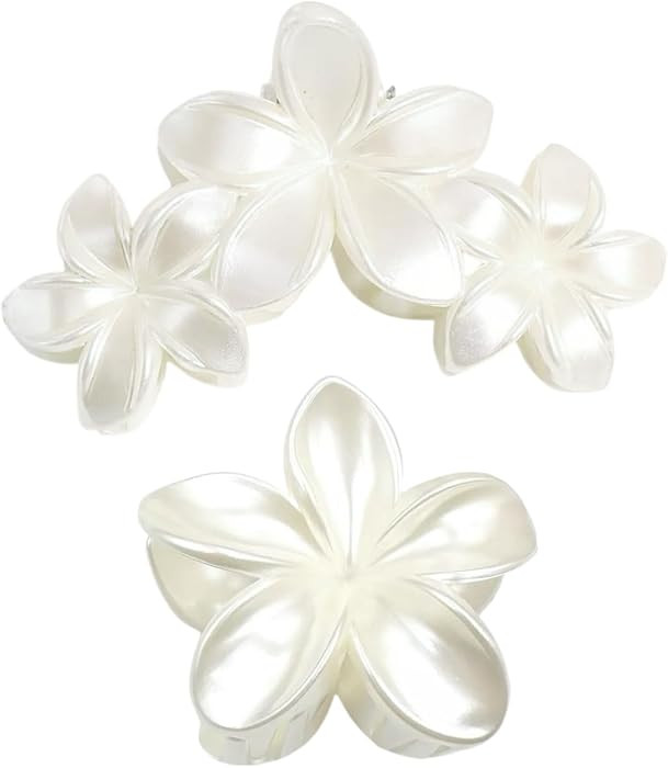 2 Pcs Pearl White Plumeria Claw Clips - Pretty Hawaiian Flower Hair Clips Cute Floral Hair Access... | Amazon (US)