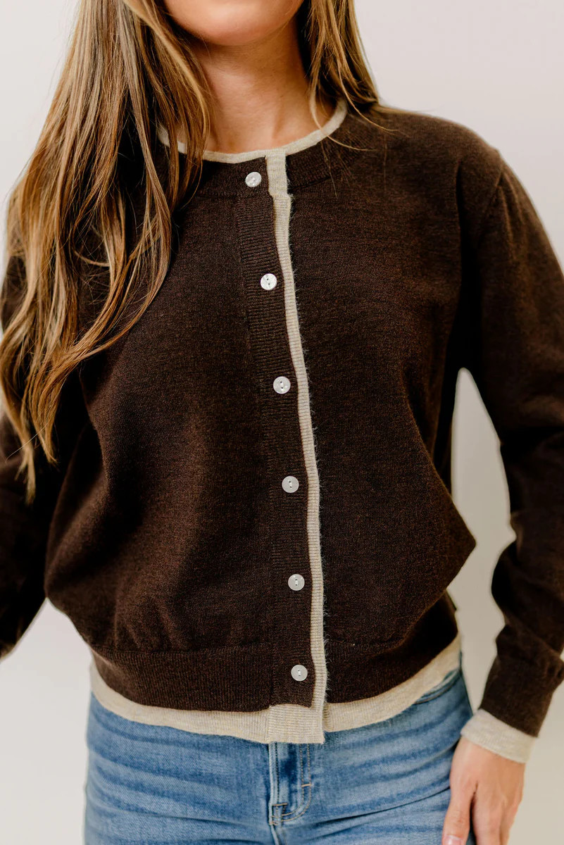 Portia Color Contrast Cardigan Top in Brown/Tan *Final Sale* | Worth Collective
