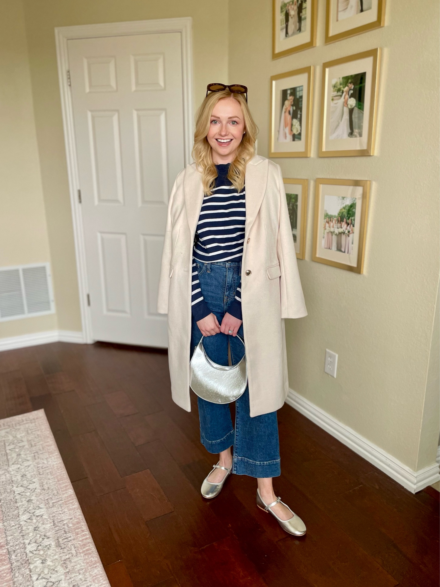 Sweater is old but linked similar options! | silver shoes, silver shoes outfit, Mary janes, Mary janes outfit, winter outfit, casual winter outfit, coastal style, white coat, topcoat, winter coat 

#LTKstyletip #LTKSeasonal #LTKfindsunder100