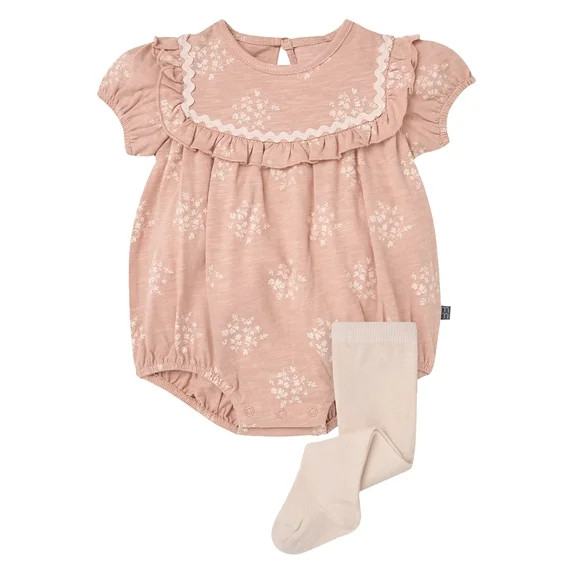 Modern Moments by Gerber Baby Girl Bubble Romper with Ric-Rac and Tights Outfit Set, 2-Piece, 0/3... | Walmart (US)