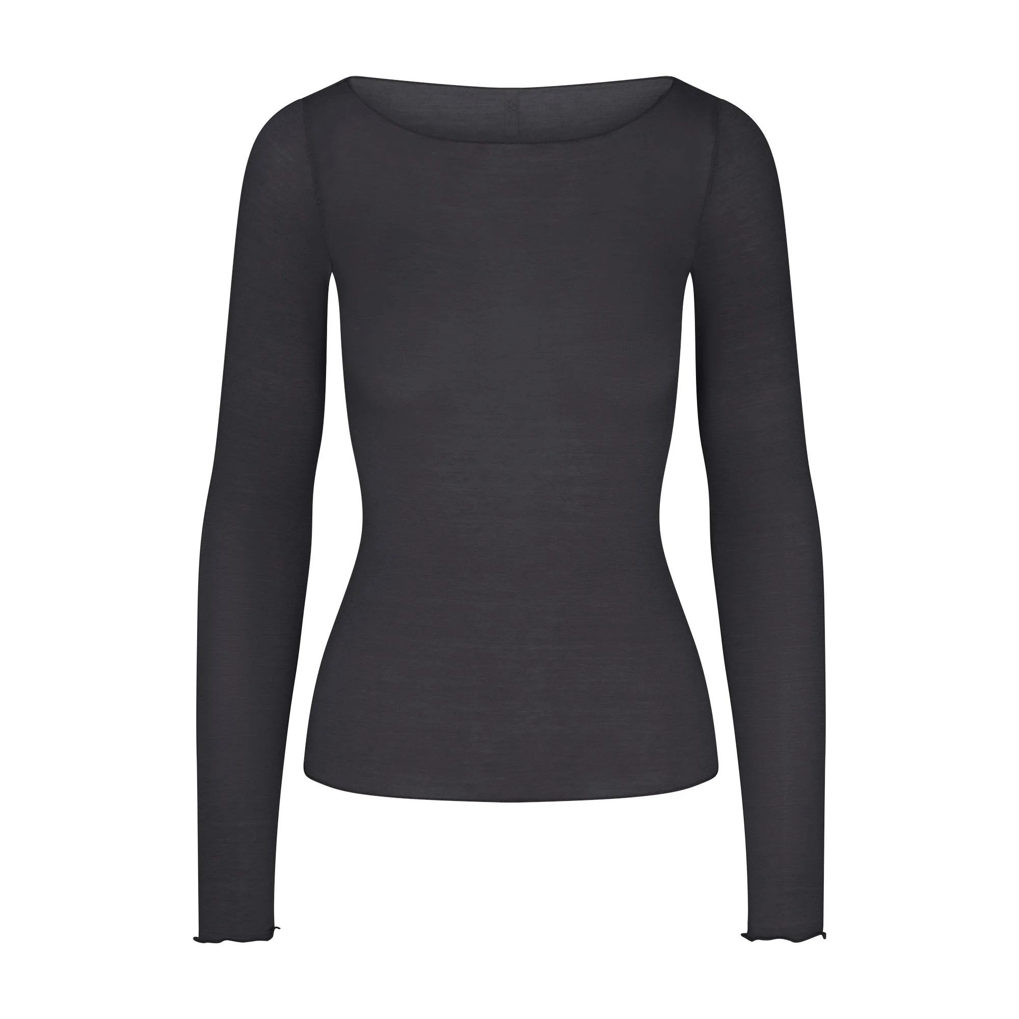 SHEER MODAL LONG SLEEVE BOATNECK TOP | ONYX | SKIMS | SKIMS (US)